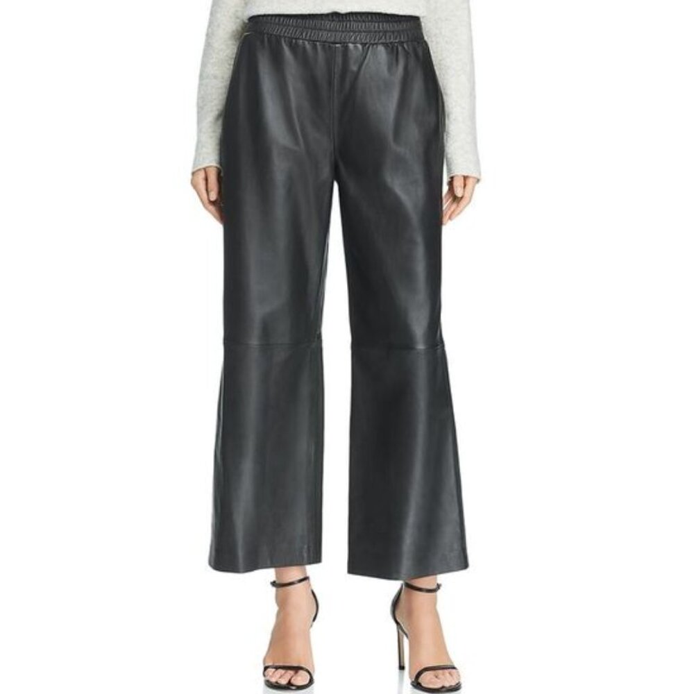 French Connection Genuine Sheep Leather Wide Leg Cropped Pants Trousers Culottes